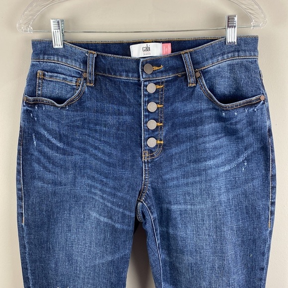 Cabi Womens Button Fly Destructed Straight Jeans Size 8 Distressed Denim - Picture 4 of 15